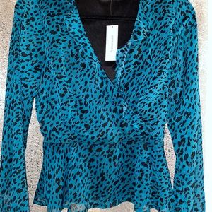 Teal blouse-animal print